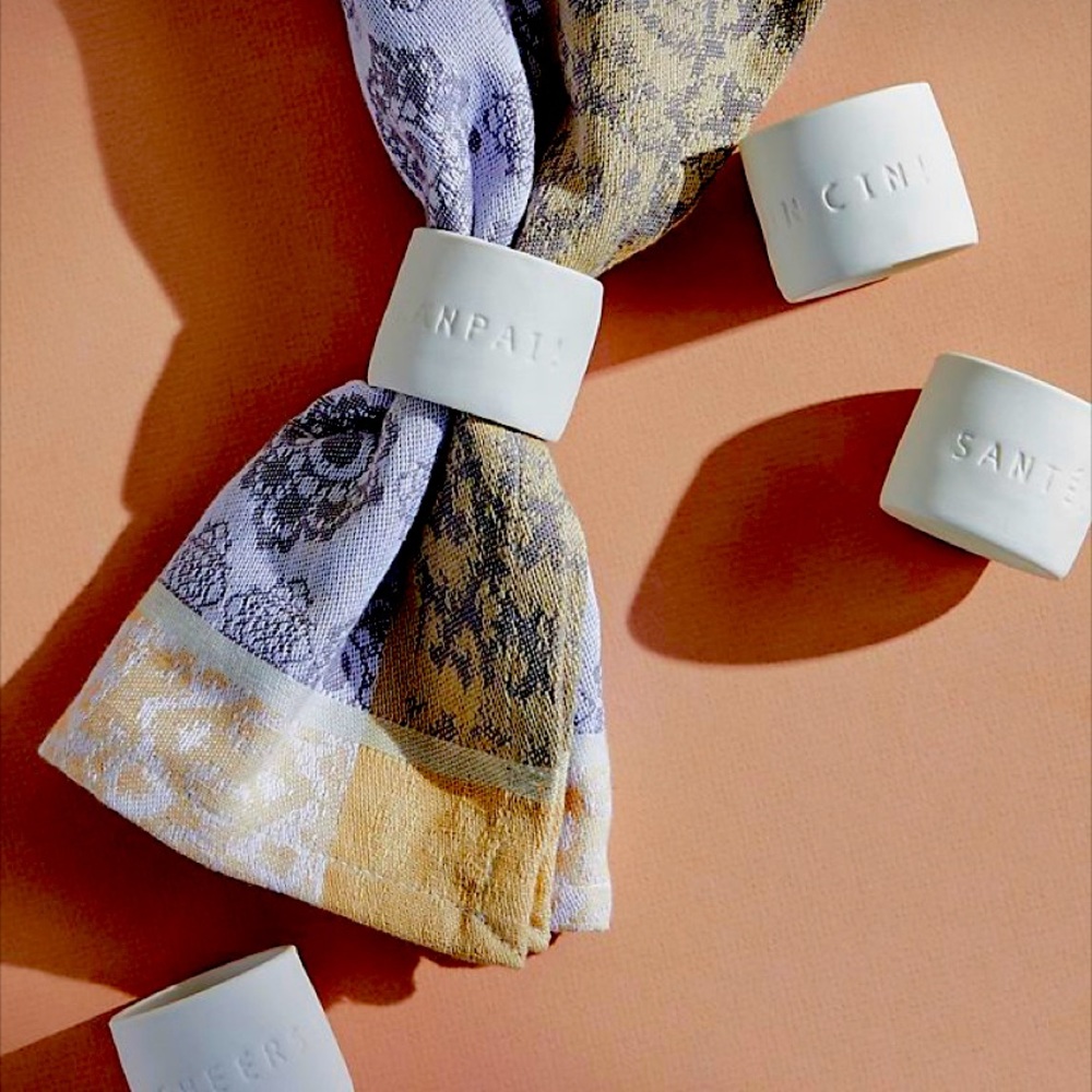 Felt by Anthropologie Ceramic Cheers Napkin Rings